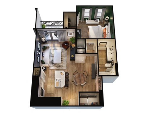 Floor plan for 1 bed, 1 bath, 795 sqft